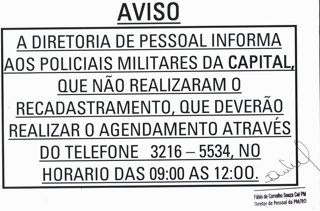 AVISO PARA RECADASTRAMENTO 001