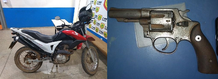 Veículo recuperado e arma apreendida